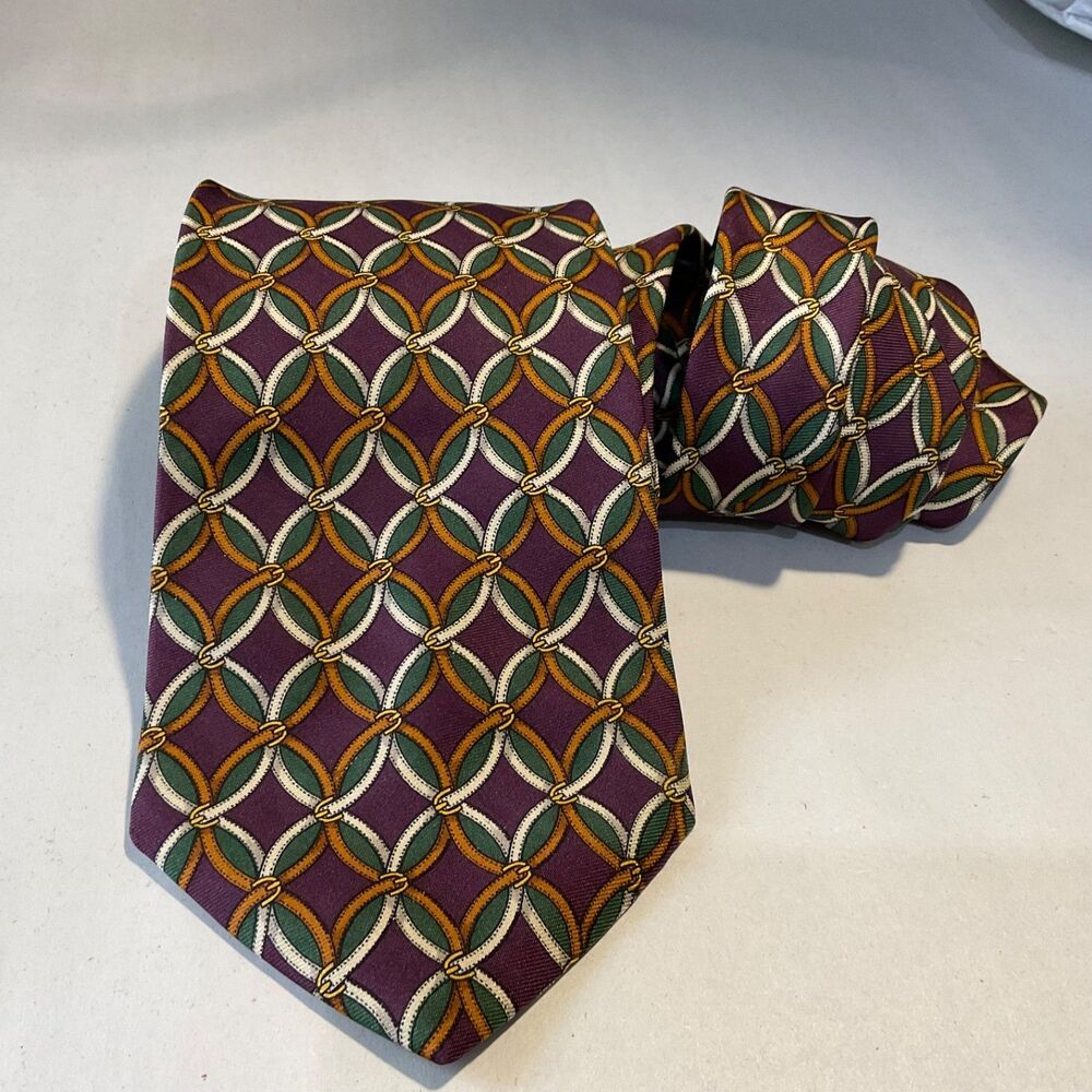Brooks Brothers Makers Necktie 100% Silk USA Purple Geometric Equestrian Bridle